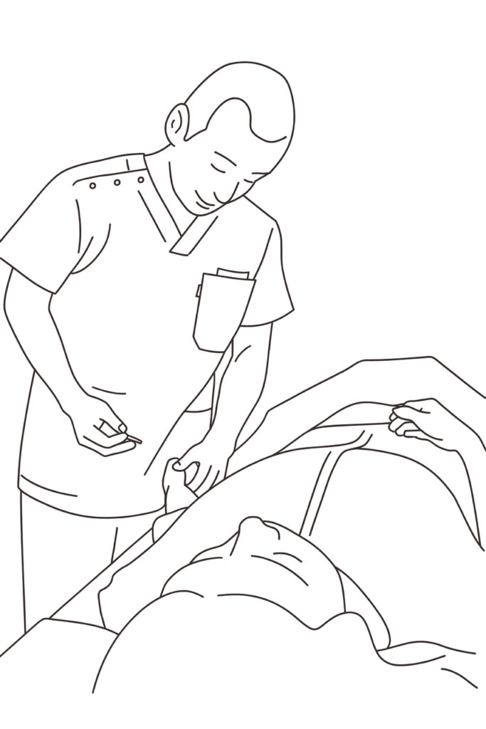 仰向けでの鍼施術のようす｜芳士かわばた鍼灸院（宮崎市）