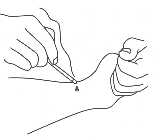 足に直接もぐさを据えて温める透熱灸のイラスト